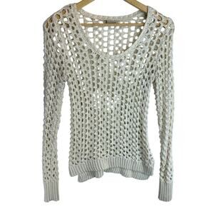 Lucky Brand Crochet Raglan Long Sleeve Hi-Low Scoop Neck Stretch Slim Fit size S